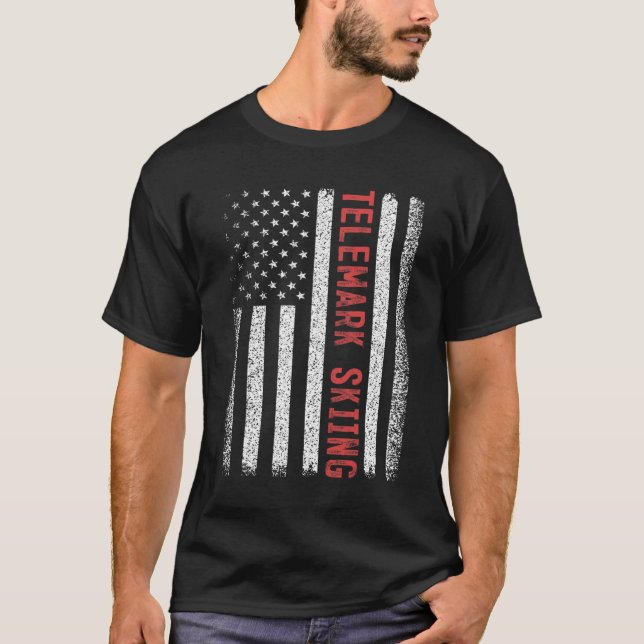 T-shirt Télémark Ski Drapeau Américain 4 Juillet Course de (Devant)