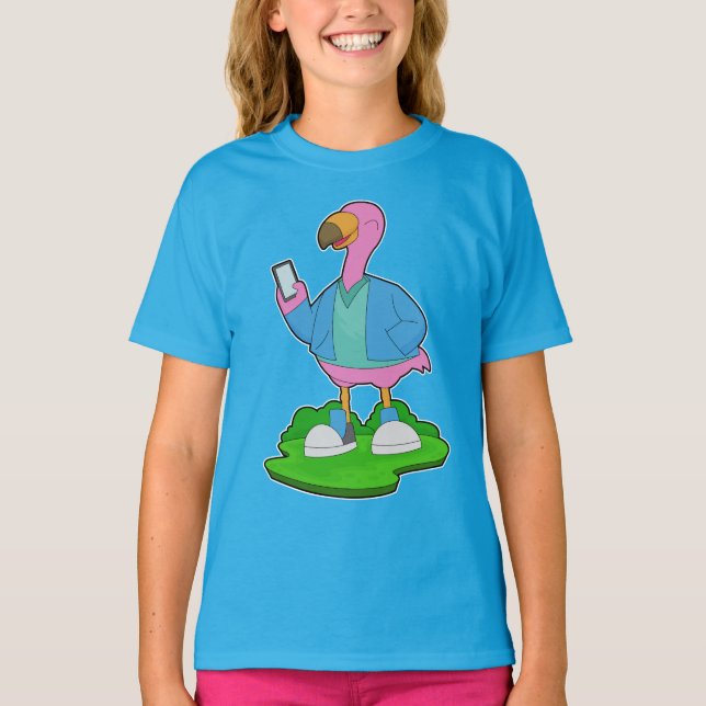 T-shirt Téléphone mobile Flamant rose (Devant)