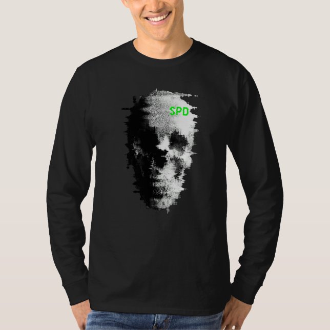 T-shirt Télévision Crâne Fantôme de Bug Statique (Devant)