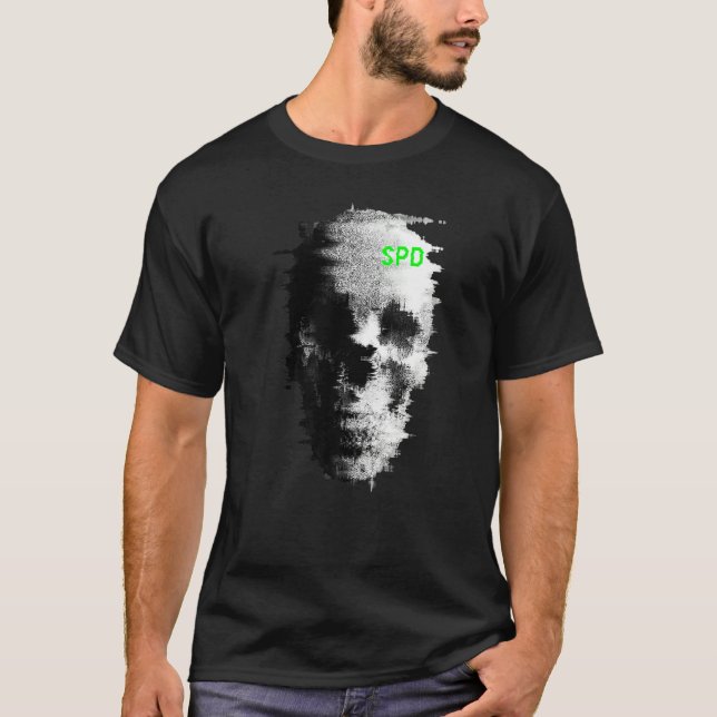T-shirt Télévision crâne fantôme Glitch Statique (Devant)