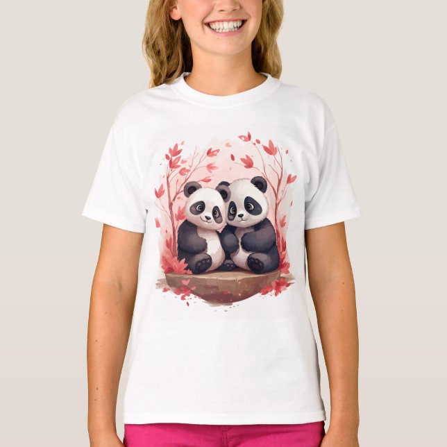 T-shirt Tellement heureux ensemble Panda paire (Devant)