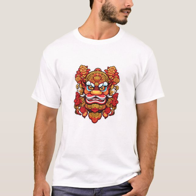 T-shirt Téméraire chinois Lion Dance Mask Art - Nouvel An  (Devant)