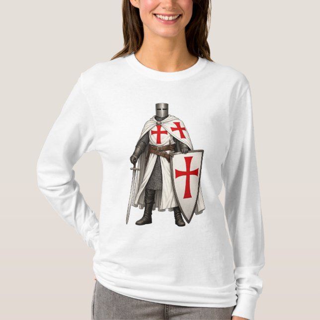 T-shirt Templar Knight Crusader Femme Manche Longue (Devant)