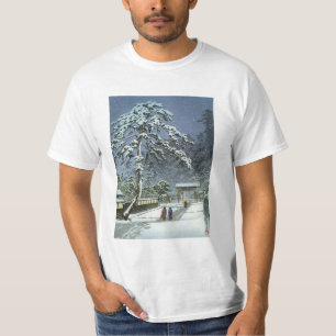 T-shirt Temple de Honmonji dans la neige - 川瀬巴水 de Kawase