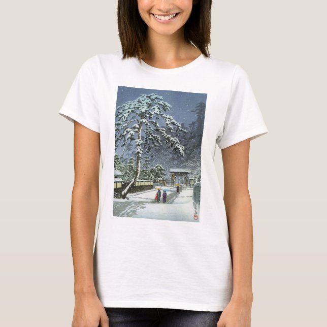 T-shirt Temple de Honmonji dans la neige - 川瀬巴水 de Kawase (Devant)