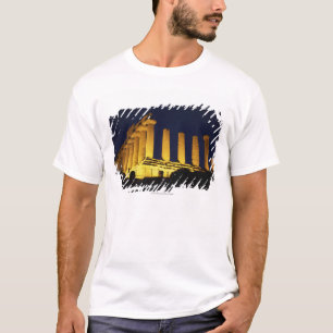 T-shirt Temple grec la nuit avec des jaunes et des oranges