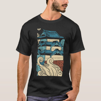 T-shirt Temple moderne coloré Art noir Illustration