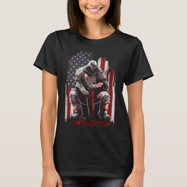 T-shirt Templier Knight Kneeling Croisader Templar Warriar (Devant)