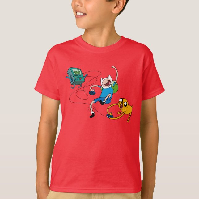 T-shirt Temps d'aventure | Finn & Jake Jouer avec BMO (Devant)
