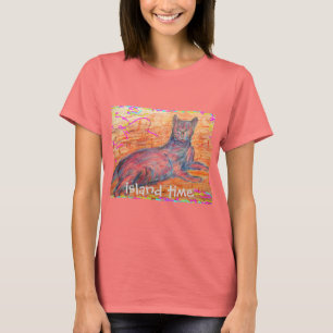 T-shirt temps de l'île de chat pavé ensoleillé