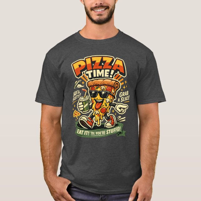 T-shirt Temps de pizza rétro Tranches de pizza drôle (Devant)