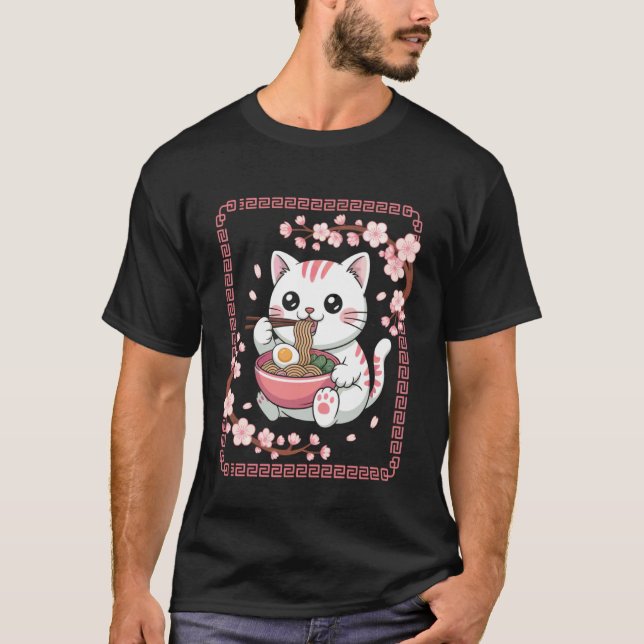 T-shirt Temps de ramen pour chat, personnage fantaisiste d (Devant)