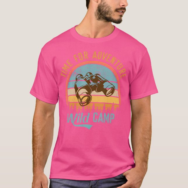 T-shirt Temps Rétro Pour L'Aventure Wild Camp Binoculums (Devant)