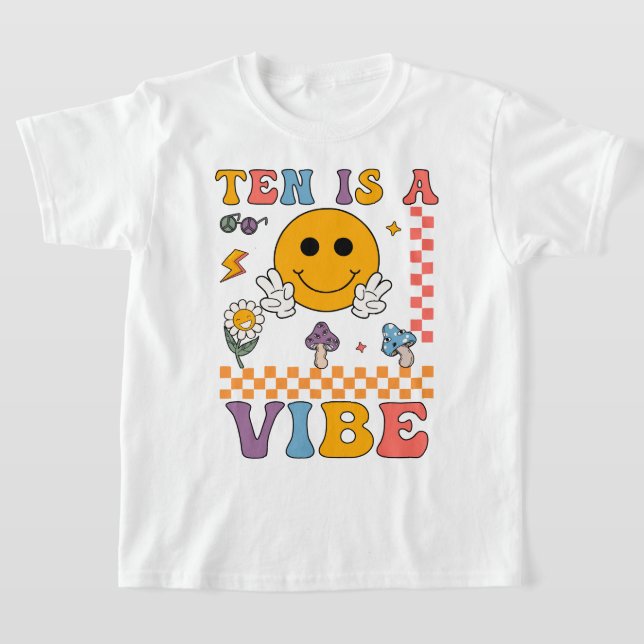 T-shirt Ten Is A Vibe Retro Smile 10 Ans 10th Birthda (Poser)