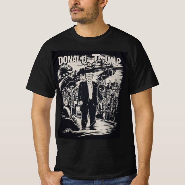 T-shirt tenant un pistolet contre Donald Trump. (Devant)