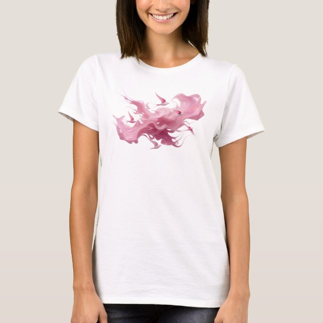 T-shirt tendance à l'abstraction rose et aux oisea (Devant)