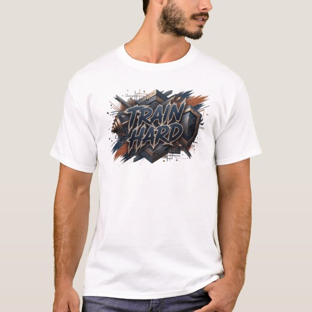 T-shirt tendance Navy TRAIN HARD Slogan (Devant)