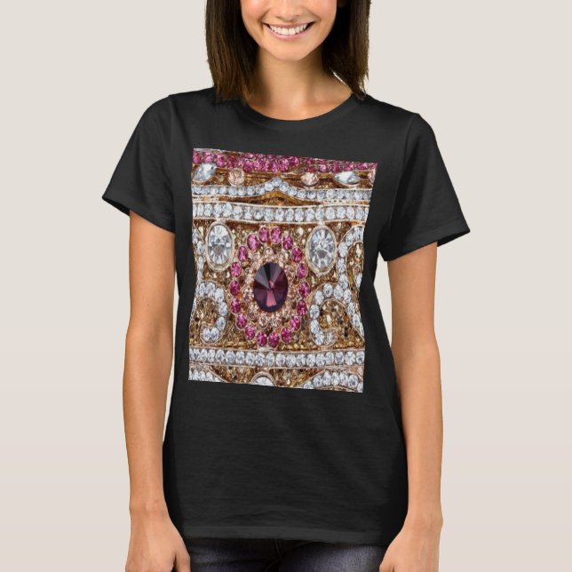 T-shirt tendance or argent élégant bordeaux rose bohème (Devant)