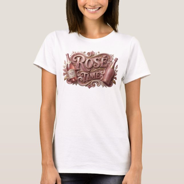 T-shirt tendance rose à slogan ROSE TIME (Devant)