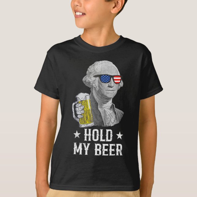 T-shirt Tenez ma bière George Washington Patriot Funny 4e  (Devant)