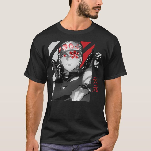 T-shirt Tengen Uzui Demon Slayer Kimetsu No Yaiba BlackRed (Devant)