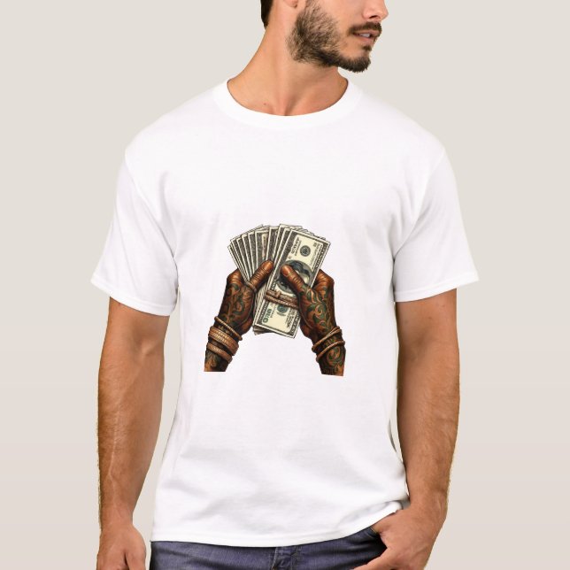 T-shirt Tenir à la main des bons de dollars (Devant)