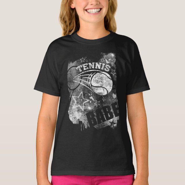 T-shirt Tennis Babe, Black Grunge Tennis (Devant)