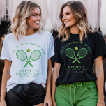 T-shirt Tennis Bachelorette Dernière swing avant l'anneau<br><div class="desc">Tennis vert et blanc sur le thème,  dernière balançoire devant la chemise de la bachelorette du ring. Personnalisez-le avec les détails de l'événement de la mariée.</div>
