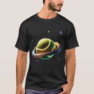 T-shirt Tennis Ball As Saturn Planet, Sportive Space Desig