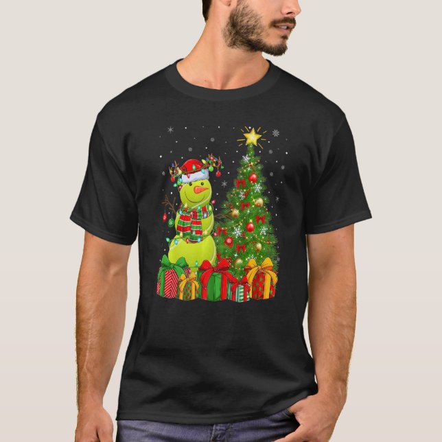 T-shirt Tennis Ball Snowman Lights Xmas Tree Père Noël Ten (Devant)