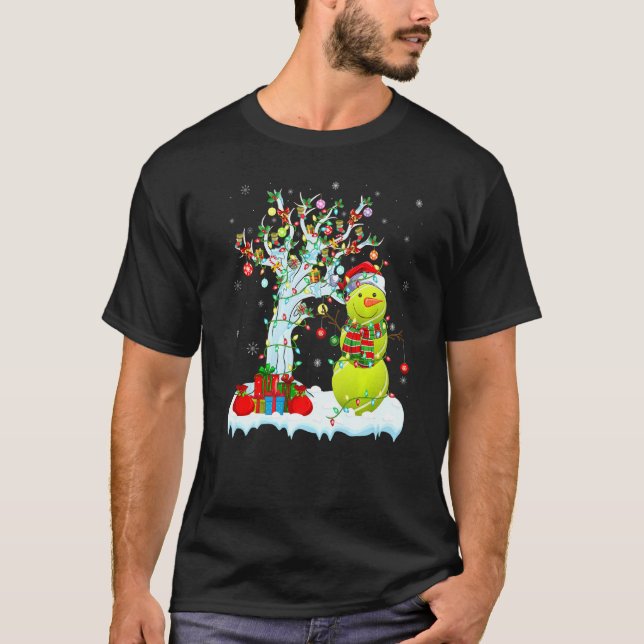 T-shirt Tennis Ball Xmas Tree Lighting Snowman Tennis Ball (Devant)