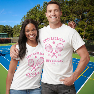T-shirt Tennis Club personnalisé Nom Pink Ball Racket