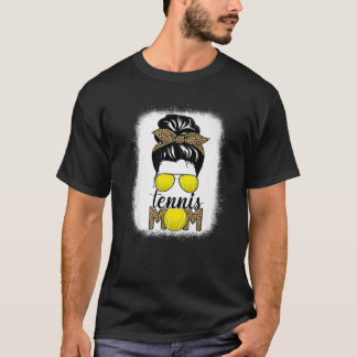 T-shirt Tennis Maman Vie Bleached Messager Bun Cheveux Leo