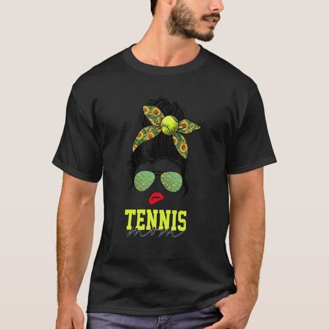 T-shirt Tennis Maman Vie Messy Bun Sunflower Femmes Mères (Devant)