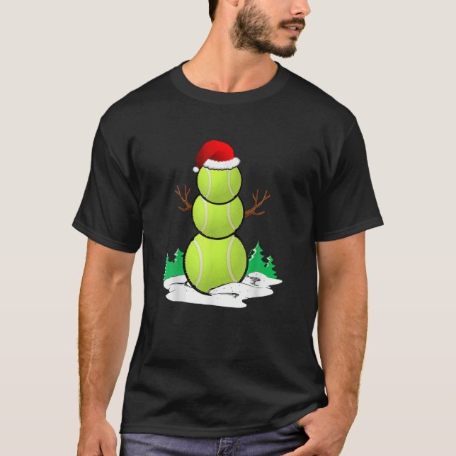 T-shirt Tennis Snowman Balls Cadeaux de Pyjama de Noël Hom (Devant)