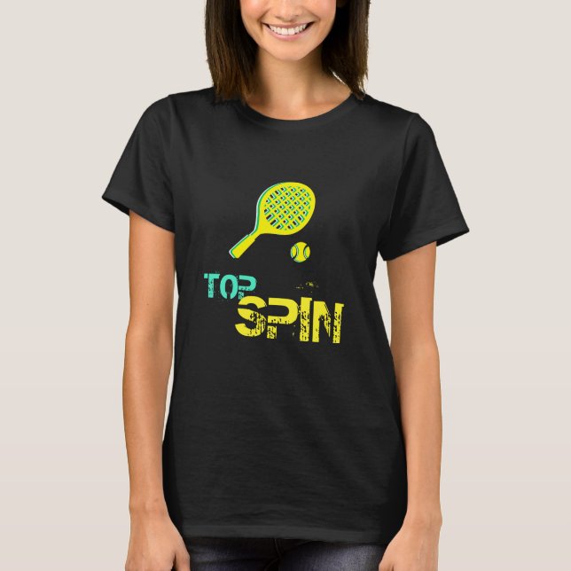 T-shirt Tennis Sport Pop Art, Green & Yellow Racket & Ball (Devant)