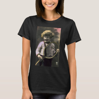 T-shirt Tennis Sportif Vintage, Fille Heureuse avec Raquet