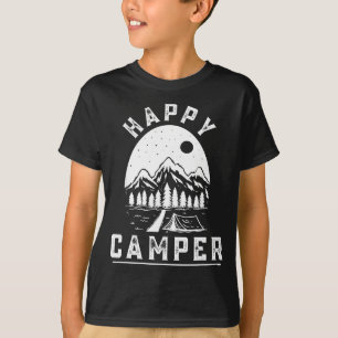 T-shirt Tente de campeur heureux rétro forêt de pins monta