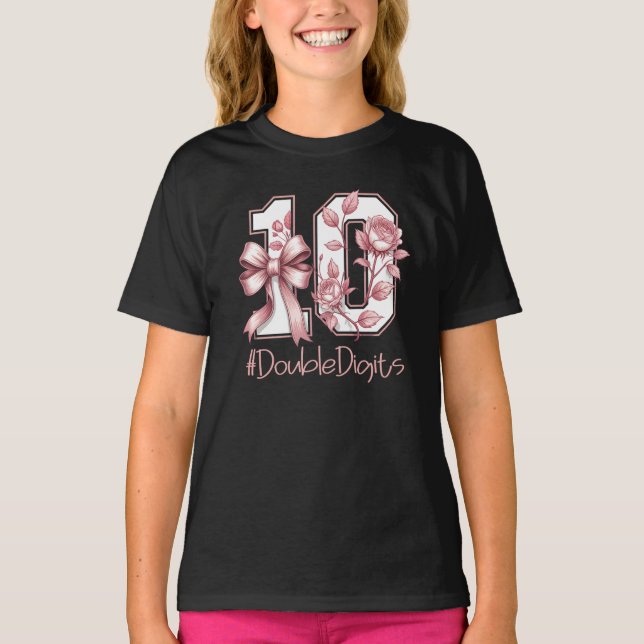 T-shirt Tenth Birthday Girl Pink Coquette Bow Turning 10 (Devant)