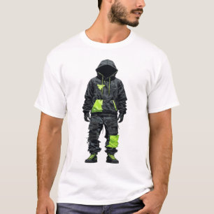 T-shirt Tenue de techwear cyberpunk futuriste vert néon ta