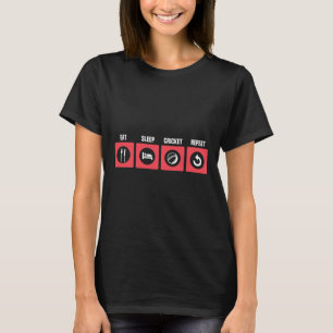 T-shirt Terrain de joueurs de cricket Retro Eat Sleep Cric