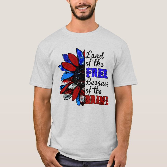 T-shirt Terre De La Liberté À Cause Du Brave - USA Patrio (Devant)