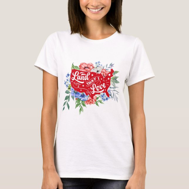 T-shirt Terre fleurie rouge blanche et bleue que j'aime T- (Devant)