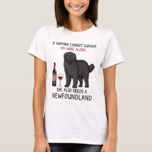 T-shirt Terre-Neuve et le vin Drôle chien