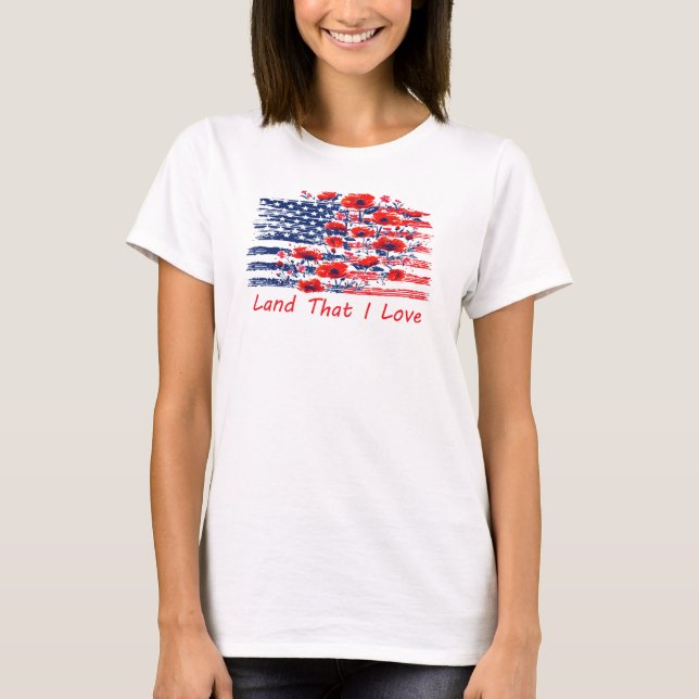 T-shirt Terre que j'aime, Drapeau américain floral (Devant)
