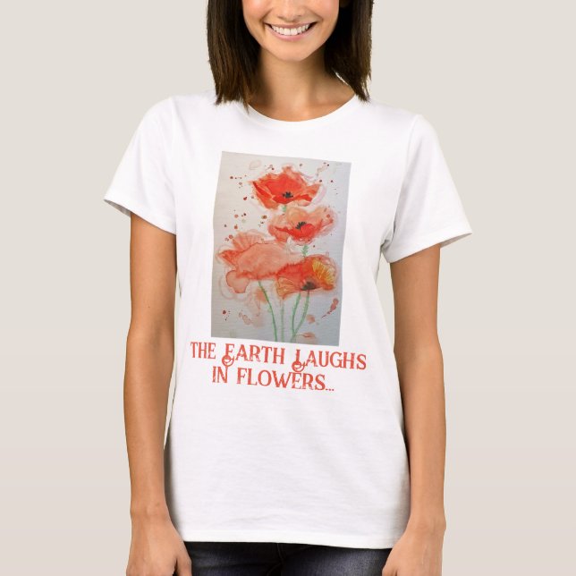 T-shirt Terre Rire Fleurs Aquarelle Poppies Pavot Rouge (Devant)