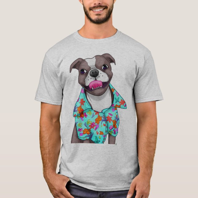T-shirt Terrier du Staffordshire dans la chemise hawaïenne (Devant)