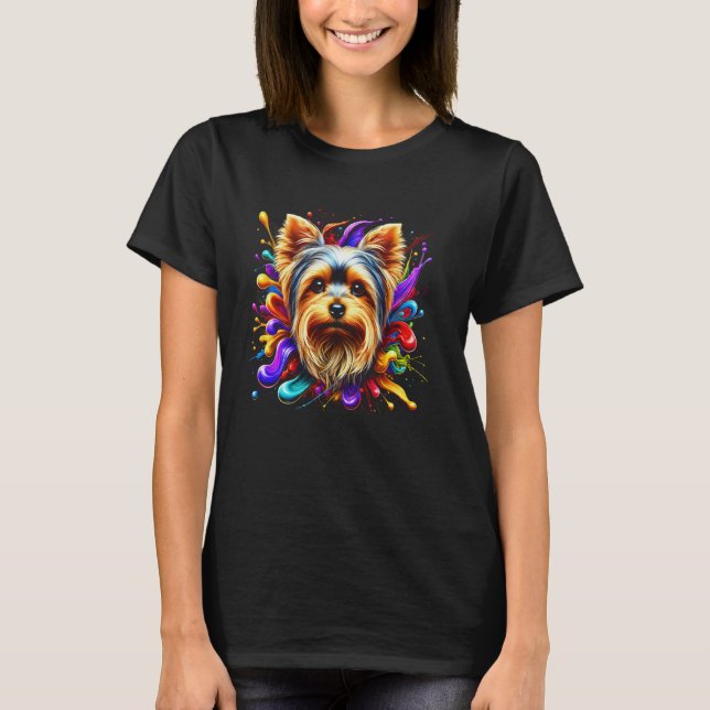 T-shirt Terrier du Yorkshire mignon dans des éclaboussures (Devant)