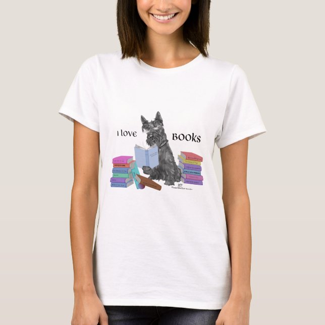 T-shirt Térrier Écossais Aime les Livres (Devant)