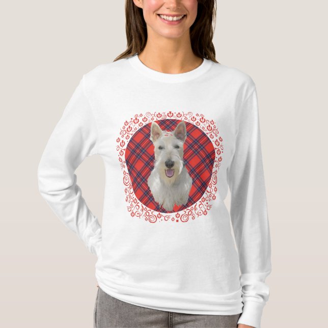 T-shirt Terrier Écossais Blé sur Tartan (Devant)